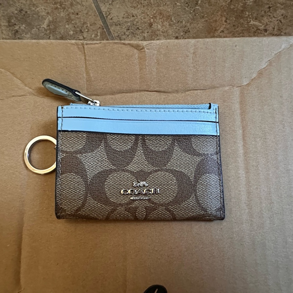 Coach Brown and Light Blue Key Pouch